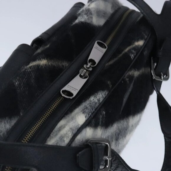 BURBERRY Nova Check Blue Label Shoulder Bag Wool Leather Black Auth 102387 - Picture 6 of 16